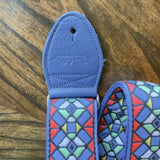 Souldier Guitar Strap Stained Glass Royal Red/Blue with Blue Leather Ends *Free Shipping in the USA*